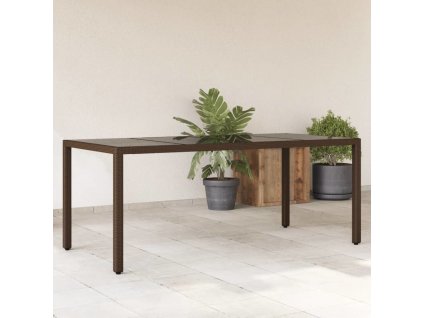 Zahradní stůl se skleněnou deskou hnědý 190x90x75 cm polyratan [365540]
