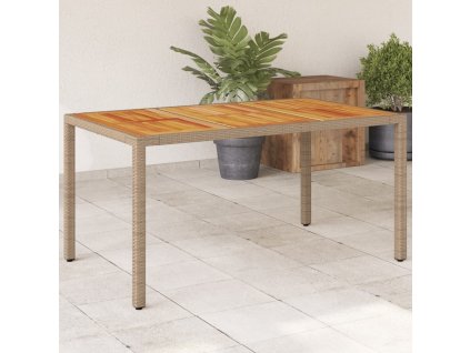 Zahradní stůl béžový 150 x 90 x 75 cm polyratan akáciové dřevo [368127]