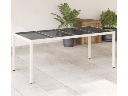 Zahradní stůl se skleněnou deskou bílý 190x90x75 cm polyratan [368129]