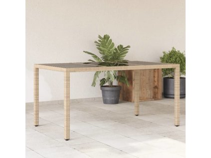 Zahradní stůl se skleněnou deskou béžový 150x90x75 cm polyratan [365533]