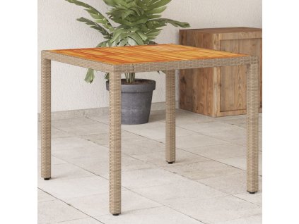 Zahradní stůl béžový 90 x 90 x 75 cm polyratan akáciové dřevo [368124]