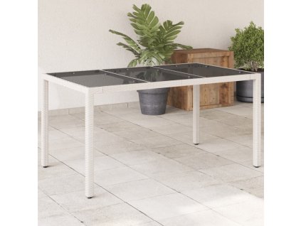 Zahradní stůl se skleněnou deskou bílý 150x90x75 cm polyratan [368126]