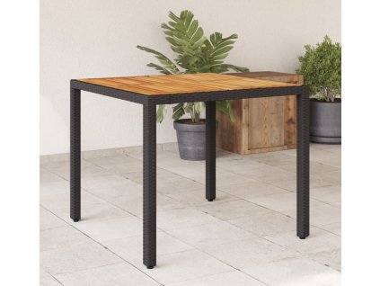 Zahradní stůl s akáciovou deskou černý 90x90x75 cm polyratan [365529]