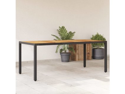 Zahradní stůl s akáciovou deskou černý 190x90x75 cm polyratan [365541]