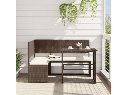 Zahradní pohovka ve tvaru L stolek a podušky polyratan [362346]