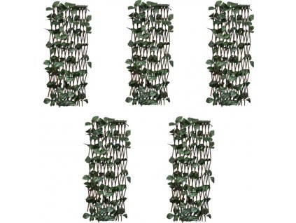 Vrbový trelážový plot 5 ks s umělými listy 180 x 60 cm [147752]