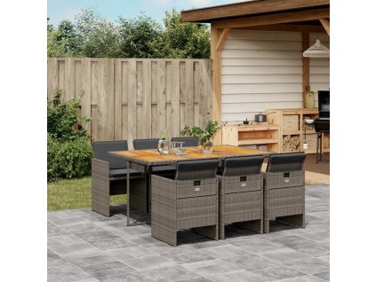7dílný zahradní jídelní set s poduškami polyratan [3210554] (Barva Šedá)