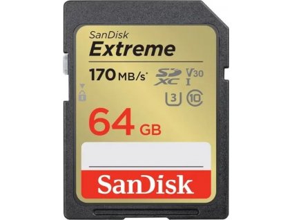 Paměťová karta Sandisk Extreme 64GB SDXC 170MB/s & 80MB/s, UHS-I, Class 10, U3, V30 [28451013]