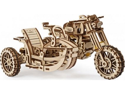 Hračka Ugears 3D dřevěné mechanické puzzle UGR-10 Motorka (scrambler) s vozíkem [6950254]