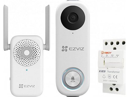 Zvonek Ezviz DB1C kit WiFi, domovní s kamerou, vyzváněcí jednotka, trafo [70293530]