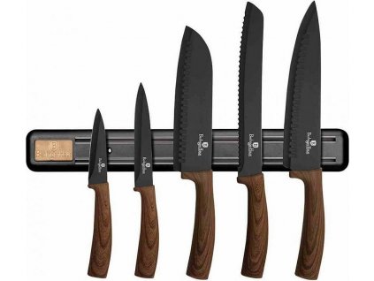Sada nožů Berlingerhaus s nepřilnavým povrchem a magnetickým držákem 6 ks Ebony Line Rosewood