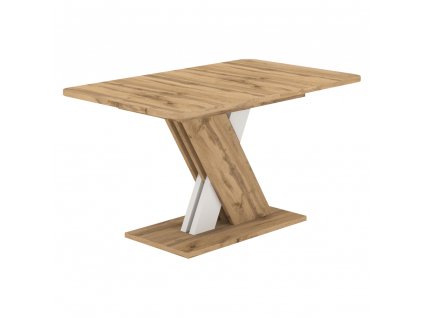 Jídelní rozkládací stůl, dub wotan/bílá, 140-180x85 cm, EXIL