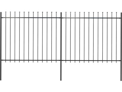 Zahradní plot s kopím nahoře ocelový 359 x 150 cm [277630] (Barva Černá)