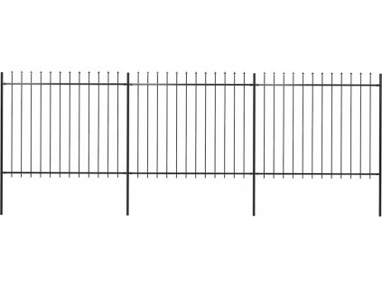 Zahradní plot s kopím nahoře ocelový 537 x 150 cm [277631] (Barva Černá)