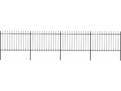 Zahradní plot s kopím nahoře ocelový 714,5 x 120 cm [277623] (Barva Černá)