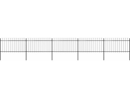 Zahradní plot s kopím nahoře ocelový 892,5 x 100 cm [277615] (Barva Černá)