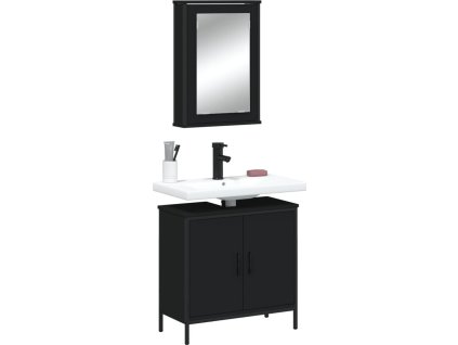 2dílný set koupelnového nábytku kompozitní dřevo [3214780] (Barva Černá)