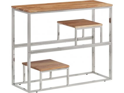 Konzolový stůl stříbrný nerezová ocel a masivní akáciové dřevo [350015]