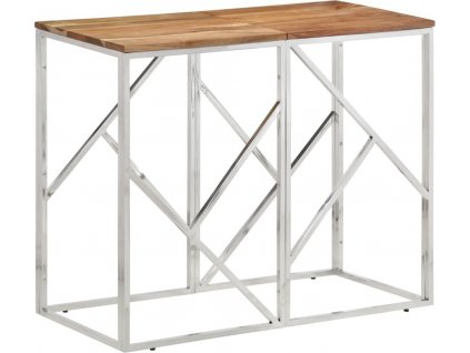 Konzolový stůl stříbrný nerezová ocel a masivní akáciové dřevo [349991]