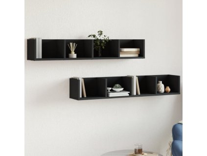 Nástěnné skříňky 2 ks 99x18x16,5 cm kompozitní dřevo [840446] (Barva Černá)