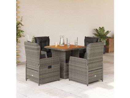 5dílný zahradní jídelní set s poduškami polyratan [3262769] (Barva Šedá)