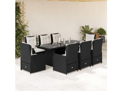 9dílný zahradní jídelní set s poduškami polyratan [3262778] (Barva Černá)