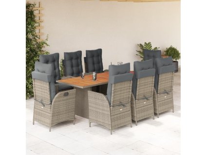 9dílný zahradní jídelní set s poduškami polyratan [3213143] (Barva Šedá)