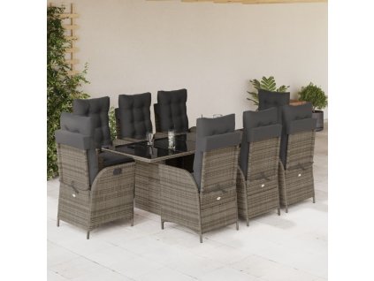 9dílný zahradní jídelní set s poduškami polyratan [3213122] (Barva Šedá)