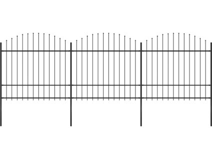 Zahradní plot s kopím nahoře ocelový 537 x 175 cm [277741] (Barva Černá)