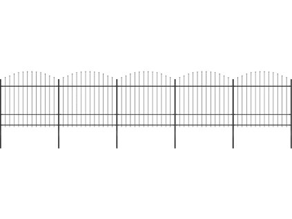 Zahradní plot s kopím nahoře ocelový 892,5 x 175 cm [277743] (Barva Černá)