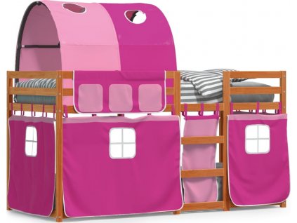 Dětská patrová postel se závěsy růžová 75 x 190 cm borovice [3284017]