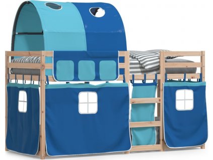 Dětská patrová postel se závěsy modrá 80 x 200 cm borovice [3283989]