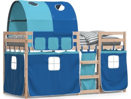 Dětská patrová postel se závěsy modrá 90 x 200 cm borovice [3284019]