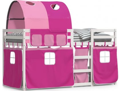 Dětská patrová postel se závěsy růžová 75 x 190 cm borovice [3284005]
