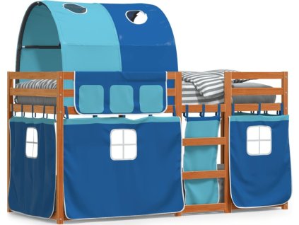 Dětská patrová postel se závěsy modrá 75 x 190 cm borovice [3284016]