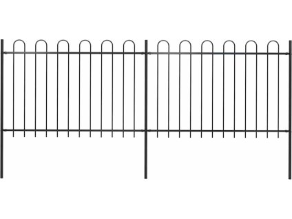 Zahradní plot s obloukem nahoře ocelový 359 x 120 cm [277666] (Barva Černá)