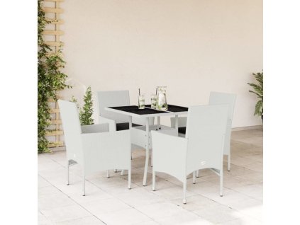 5dílný zahradní jídelní set s poduškami polyratan a sklo [3278614] (Barva Bílá)