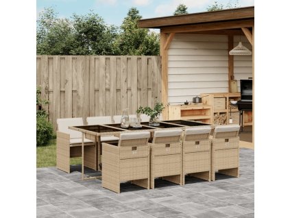 9dílný zahradní jídelní set s poduškami polyratan [3277689] (Barva Béžová)