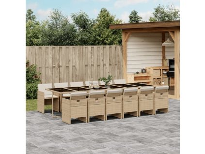 13dílný zahradní jídelní set s poduškami polyratan [3277713] (Barva Béžová)