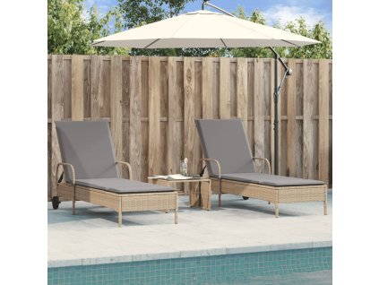 Zahradní lehátka s poduškami 2 ks polyratan [3261437] (Barva béžová a šedá)
