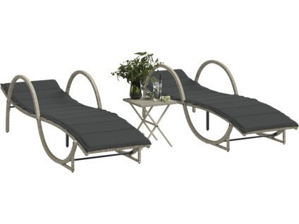 Zahradní lehátka 2 ks se stolkem polyratan [368268] (Barva Světle šedá)