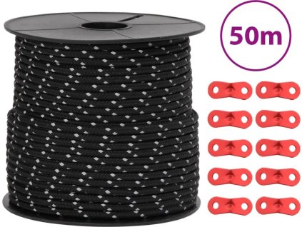 Stanové lanko s reflexními proužky a napínáky 50 m 4 mm [4008125] (Barva Černá)