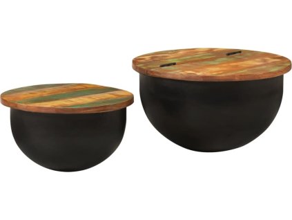 2dílná sada konferenčních stolků masiv recyklované dřevo [351753] (Barva Černá)