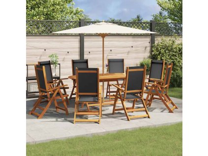 9dílný zahradní jídelní set masivní akáciové dřevo a textilen [3279257] (Barva Černá)
