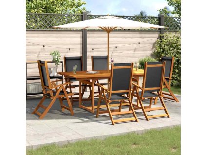 7dílný zahradní jídelní set masivní akáciové dřevo a textilen [3279261] (Barva Černá)