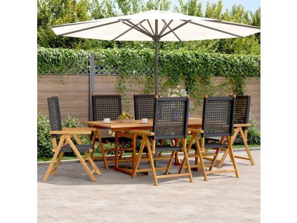 7dílný zahradní jídelní set polyratan a masivní dřevo [3281730] (Barva Černá)