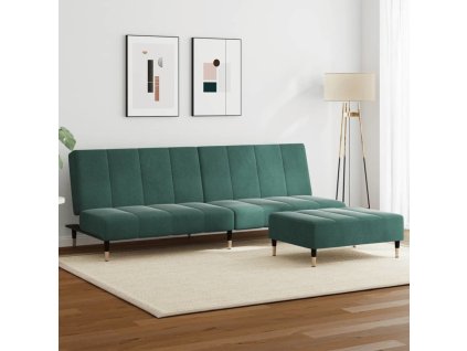 2místná rozkládací pohovka s podnožkou samet [3258147] (Barva Tmavě zelená)