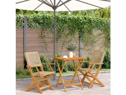 3dílný bistro set polyratan a masivní dřevo [3281804] (Barva Béžová)