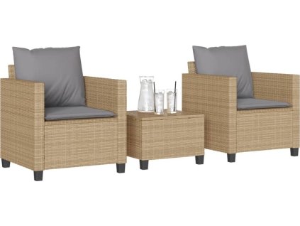3dílný bistro set s poduškami polyratan [4003899] (Barva béžová a šedá)