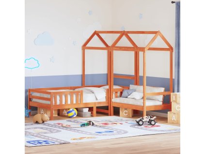 Postel a lavice se střechou 75x190 cm masivní borové dřevo [3282185] (Barva Voskově hnědá)